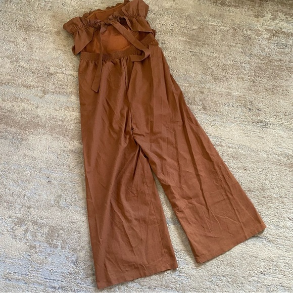 ASTR The Label Linen Jump Suit Wide Leg Strapless Ruffle Backless Elasticated: L - Picture 7 of 12